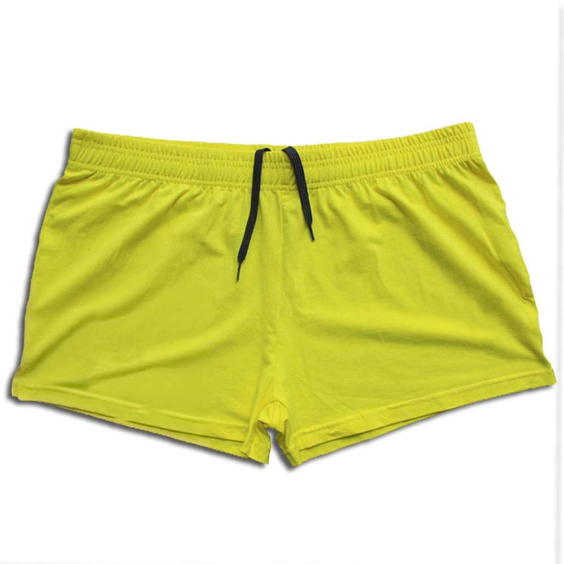 JEEING GEAR Men's Bodybuilding Gym Workout Fitness Shorts 3" Inseam inch Cotton Without Pocket Black Yellow 2pcs M - Image 3